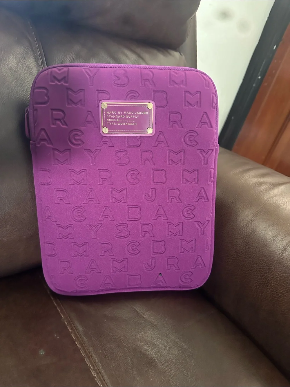 Marc by Marc Jacobs Embossed Purple Tablet Sleeve with Logo Plate